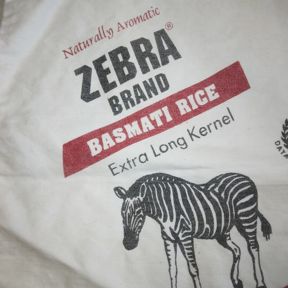 BAG decorative bag, Zebra Brand Basmati Rice 10 pound bag, empty